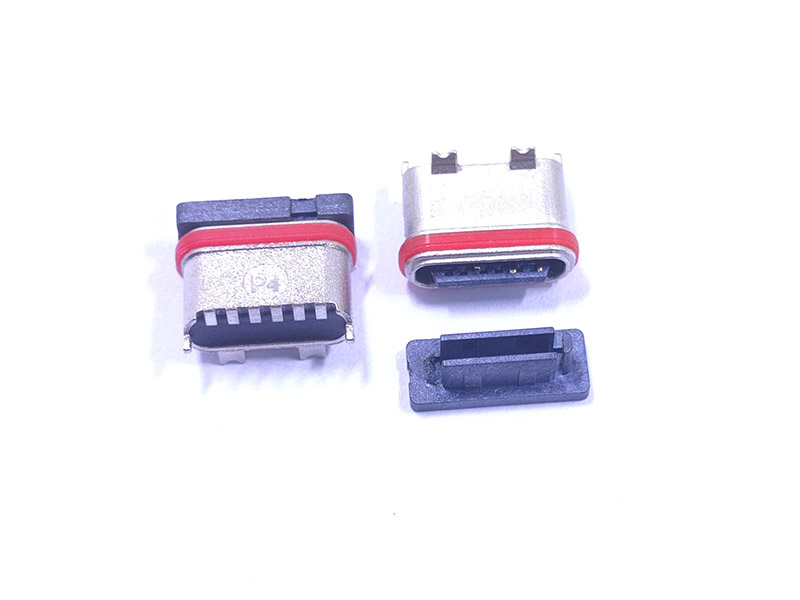 TYPE-C 6P防水母座 180度立贴短体6.8H U型粉末冶金外壳